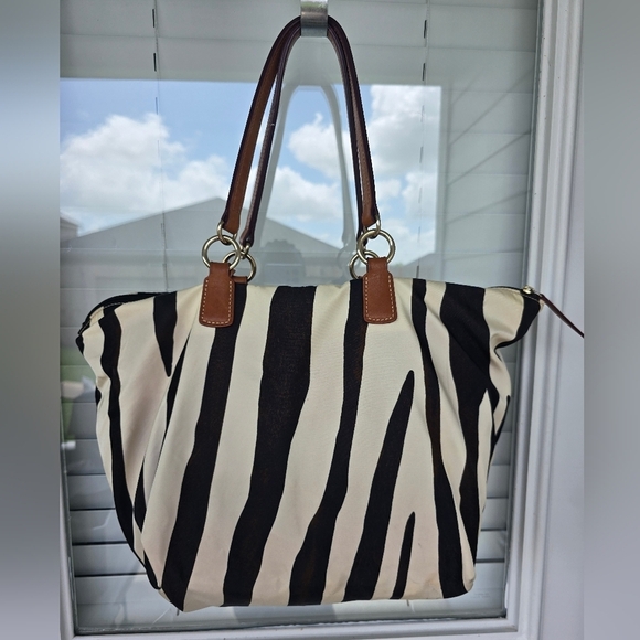 Vintage Dooney & Bourke Nylon Leather Trim Tote Bag Zebra Print Women - Picture 7 of 16